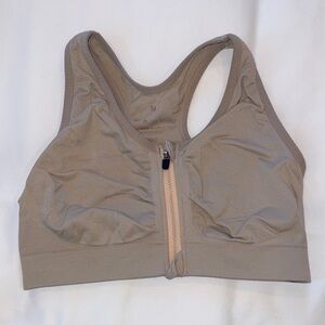 Front-Zip Comfort Sports Bra - Taupe